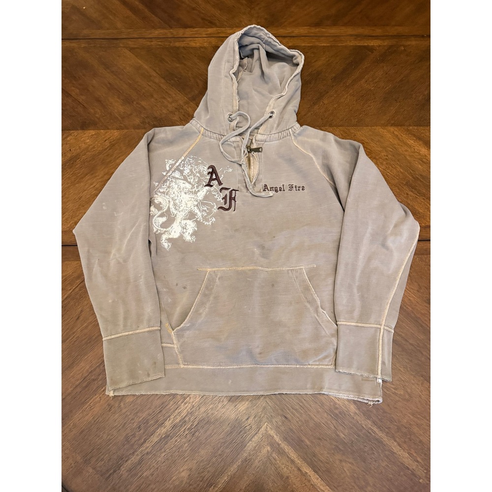 Ragwear Angel Fire Y2K Graphic Hoodie Gray Quarter Zip Pullover Mens L Fair